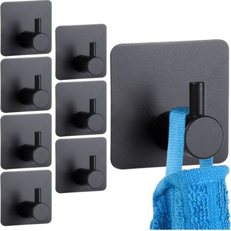 Crochet Adhésif - Acier Inoxydable - Noir - 4,5 x 3 x 4,5 cm - Charge Max 1 kg - Cuisine Salle De Bain - Ensemble De 8 (1/5)