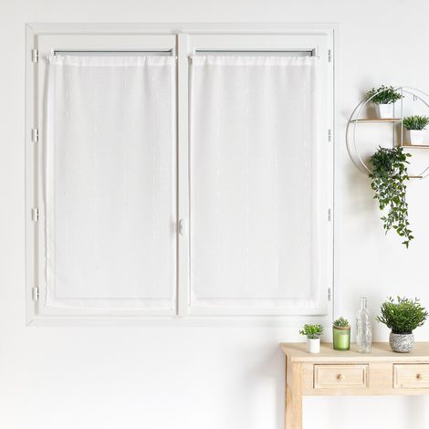 Paire de petits voilages droits en étamine rayée Blanc 60x160 cm (1/2)