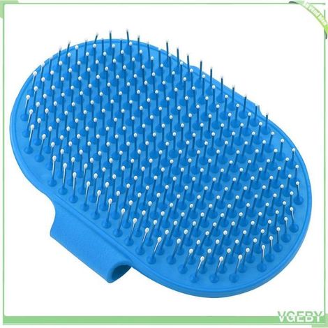 Brosse en silicone pour animaux - FAFEICY - Ronde - Massage & élimination des poils morts - Pour poils longs - Bleu 10x12,5 cm (1/5)