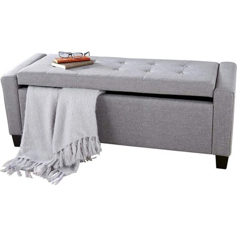 Cassapanca Pouf Contenitore Panca Sgabello Poggiapiedi in Tessuto Grigio Chiaro