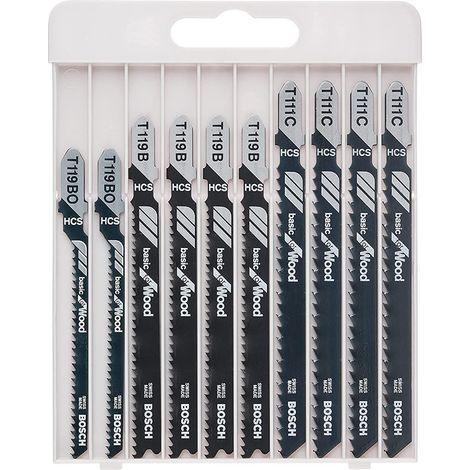 Bosch Set di lame di ricambio per seghetto, per legno, accessori per seghetto alternativo con codolo a T, grigio, 10 pezzi (1/4)