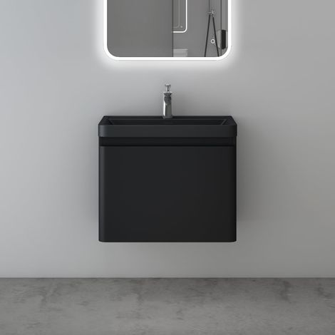Mai & Mai Mobile Bagno Sospeso 60x42x50cm, Mobile da Bagno con Cassetto Include Lavabo, Nero Opaco, Seria BC013-Lackier (1/5)