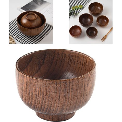 Bol ménager japonais en bois de jujubier laqué vieilli, style japonais, pour soupe ou riz, idéal pour enfants et adultes. Petit modèle (9,5 x 6,5 cm). (1/5)