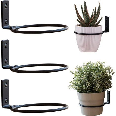 Blumentopfhalterung, 3-teilig, 15 cm Durchmesser, Metall-Wandhalterung mit Schrauben, schwarz (1/5)