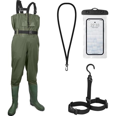 Waders pour homme - Imperméables - En nylon/PVC - Avec bottes - Respirantes - Pour la pêche, la chasse, le lavage de voiture, les fermes, les jardins, les sports nautiques et les activités de (1/5)