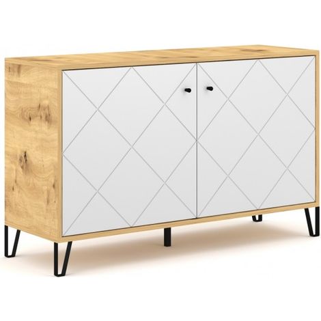 Buffet à 2 portes BILBAO coloris chêne et blanc mat 123,4cm (1/5)