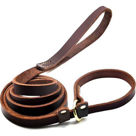 Laisse pour Chien en Cuir véritable, réglable, Cousue avec Curseur, pour Chiens de Taille Moyenne et Grande Taille Marron (1/5)