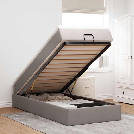 vidaXL Cadre de lit ottoman avec matelas taupe 100x200 cm tissu (1/5)