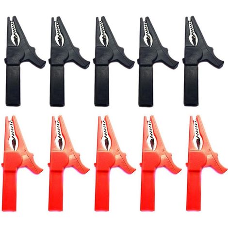 Lot de 10 pinces crocodiles 1000 V 32 A, robustes et entièrement isolées, pour batteries automobiles et tests électriques. (1/5)