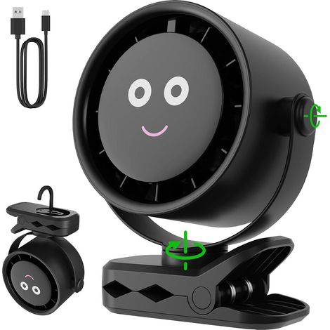 Ventilateur - 4000 mAh - avec affichage LED - 5 vitesses de ventilation - Rotation horizontale et verticale à 360° - avec clip (1/5)