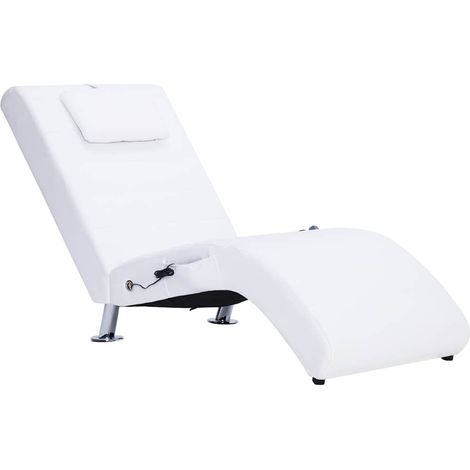 Chaise longue Transat Bain de soleil de massage avec oreiller Blanc Similicuir (1/5)