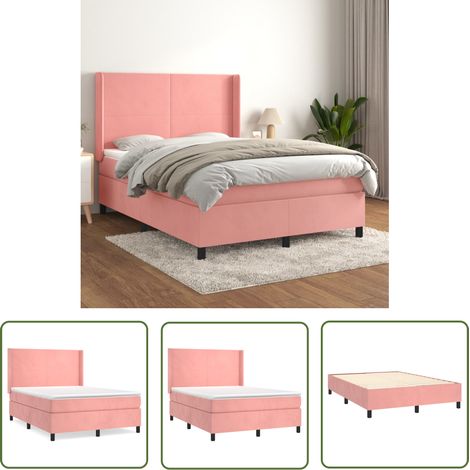 The Living Store Sommier à lattes de lit avec matelas Rose 140x190 cm Velours - Lit Tapissier - Lit Velours - Lit Double - Literie - Chambre À Coucher (1/5)