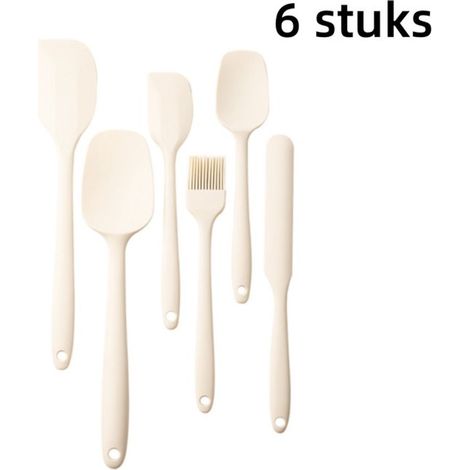 Juego de 6 piezas, Set de repostería, Espátula de silicona de una pieza, Brocha de repostería, Resistente al calor, Diseño flexible, Blanco (1/5)