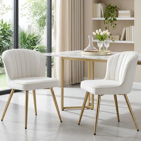 Wahson Dining Chairs 2Pcs in Velvet Modern Kitchen Chairs with Shell Backrest for Kitchen Living Room Restaurant, Beige (1/5)
