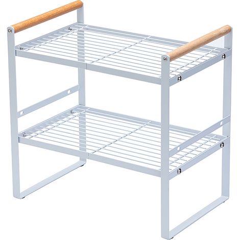 Double Layer Kitchen Storage Rack 2 Tier Non Slip Multifunctional Kitchen Organizer Shelf White (1/5)