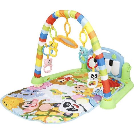 1 tapis d'éveil bébé, gymnase d'activités 4 en 1 avec arceau et piano intégré, tapis de jeu multicolore pour bébés (1/5)