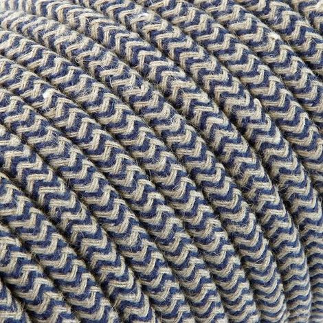 Fil Électrique Zébré Lin Beige et Marine 2x0,75mm² - Câble Électrique Textile de Qualité