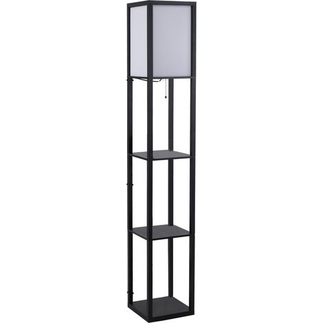 HOMCOM Stehleuchte mit Ablagen, 26 x 26 x 160 cm, 3 Ablagen, 4 Ebenen, schwarzes MDF
