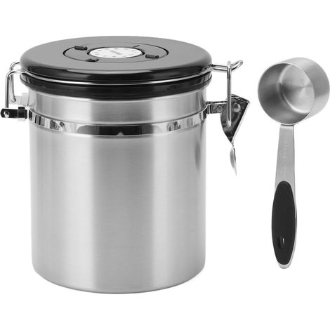 1,5-Liter-Kaffeebehälter aus Edelstahl, luftdicht, mit Löffel und Datumsetikett (1/5)