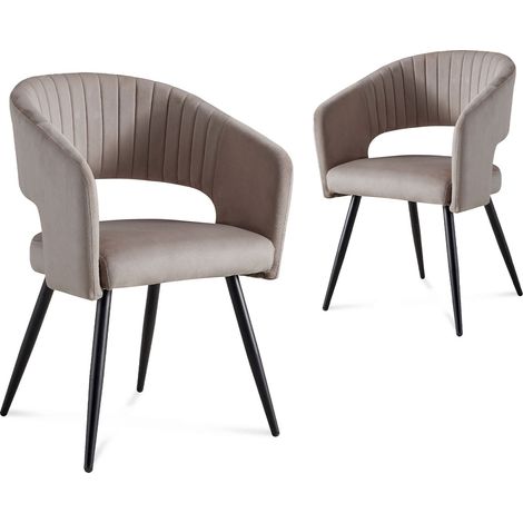 Deco In Paris – Lot de 2 chaises en velours beige – Style contemporain – Assise rembourrée 50cm – Pieds métal noir – Dimensions 59x54x85cm (1/5)