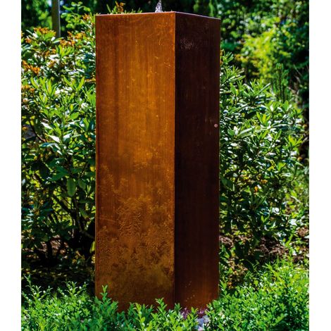 KÖHKO® Würfelbrunnen „Peru“ Höhe 119 cm Gartenbrunnen 31006 aus Cortenstahl mit LED-Beleuchtung (1/5)