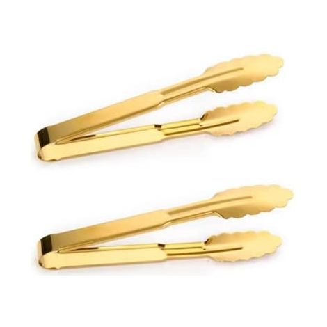 Pinces de service dorées de 24 cm (lot de 2), pinces à barbecue, pinces à buffet, antidérapantes et faciles à prendre en main, en acier inoxydable doré. (1/5)