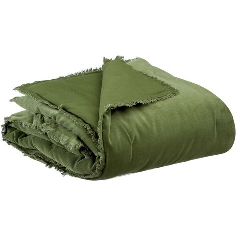 VIVARAISE - Plaid uni Vivaraise - Fara en coton (housse) et polyester (garnissage) - Vert eucalyptus - 135 x 200 cm (1/5)