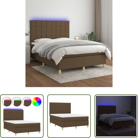 Sommier tapissier -  Sommier à lattes de lit matelas et LED Marron foncé 140x200 cm (1/5)