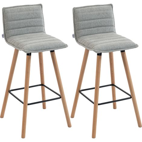 Lot de 2 Tabourets de Bar avec Dossier et Repose-Pieds Assise Mousse 5 cm Pieds Bois de Hêtre Gris Clair 48x48x99,5 cm (1/5)
