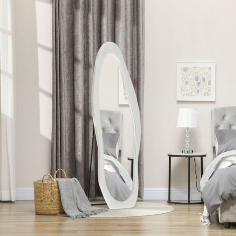 Espejo de pie 50 x 160 cm con soporte, marco efecto terciopelo blanco OKMYHOME (1/5)