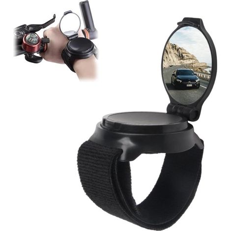 Espejo retrovisor ergonómico Espejo retrovisor muñeca ajustable 360°, muñeca universal lente cristal convexo, Algodón transpirable, seguro, Negro (1/5)