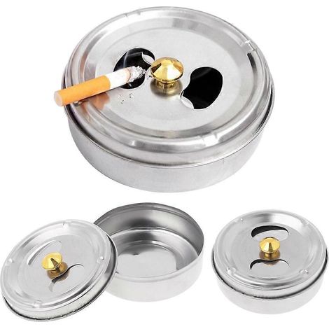 Cendrier rotatif rond en acier inoxydable avec couvercle fermé - Accessoires pour hôtels et maisons (1/4)