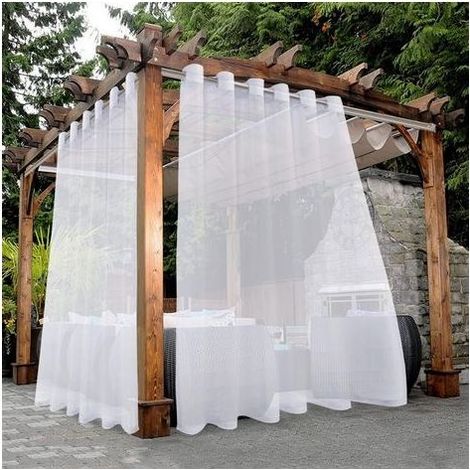 Rideaux transparents imperméables pour patios extérieurs - lot de 2, adaptés aux salons, chambres, pergolas et chalets, 132 x 241 cm,Blanc. (1/5)