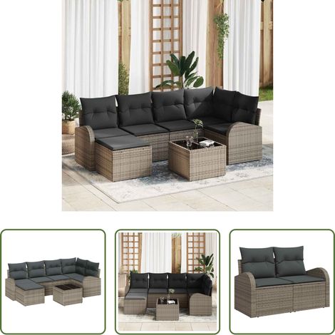 vidaXL Poly-Rattan -  Sofa Set mit Kissen mit Speicher 7 pcs Grau Poly-Rattan (1/5)
