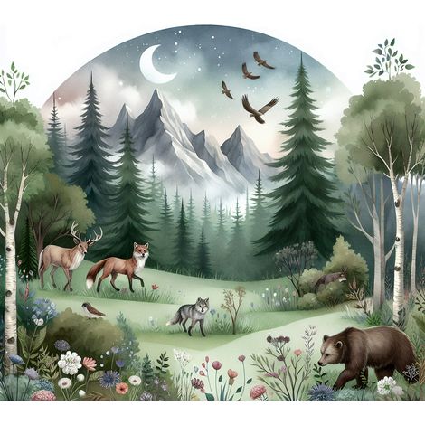 Papier peint panoramique Enfants - Animaux de la Forêt - 276 cm x 255 cm (1/2)