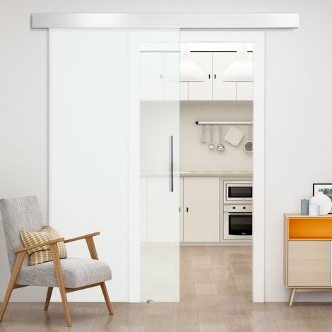 Puerta Corredera de Cristal Satinado 102,5x205 cm Puerta Corrediza con Riel Tirador y Cristal de Seguridad Translúcido (1/5)