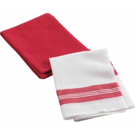 Lot de 2 Torchons Nid d'Abeille "Au Bistrot" 50x70cm Rouge