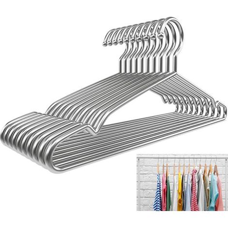 Lot de 10 cintres métalliques - Acier inoxydable haute résistance - Ultra-fins  pour un gain de place - Argent (1/5)