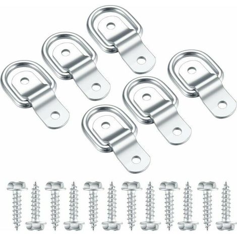 Anneaux D'arrimage en D, Crochet Fixation INOX, Anneau De Montage pour Anneau De Fixation, Darrimage Sangle 6 Pcs et 12 Vis pour Remorque Voiture, Hamac Bois, Camping 6x25mm - (1/5)
