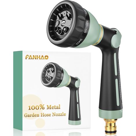 Pistolet arrosage 8 modèles réglables, 100% métal lourd pistolet pulvérisateur multifonctionnel avec débit d'eau contrôlable, lavage de voiture, nettoyage de cour, arrosage du jardin (1/5)