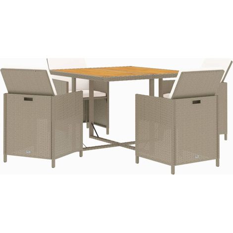 Set comedor de jardín 5 pzas con cojines ratán sintético beige vidaXL