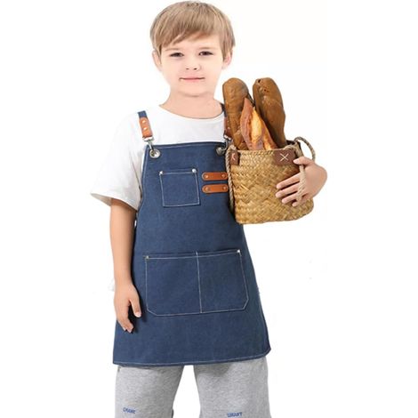 1 Tablier enfant, toile imperméable, réglable, 3 poches, cuisine jardin, 6-12 ans