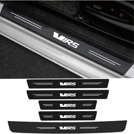 (5 pièces) Autocollants de protection de seuil de porte, de coffre arrière et de pare-chocs en fibre de carbone pour voiture, compatibles avec les logos Skoda VRS et RS, anti-rayures (1/4)