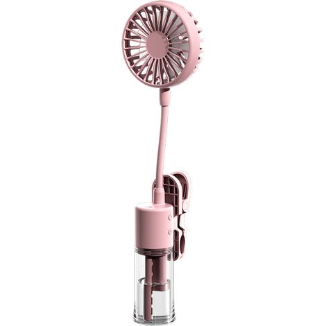 Petit ventilateur brumisateur personnel avec fonction de refroidissement par pulvérisation d'eau, doté d'une pince intégrée et d'une tête entièrement flexible alimenté par batterie rechargeable, (1/5)