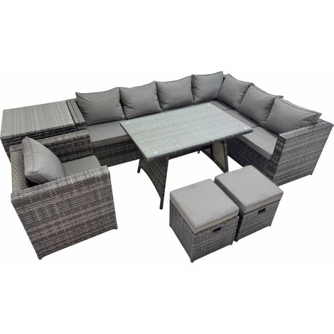 Fimous Rattan garden furniture Patio Furniture Sets with Dining Table Side Table 2 Small Stools Dark Grey Mixed (1/5)