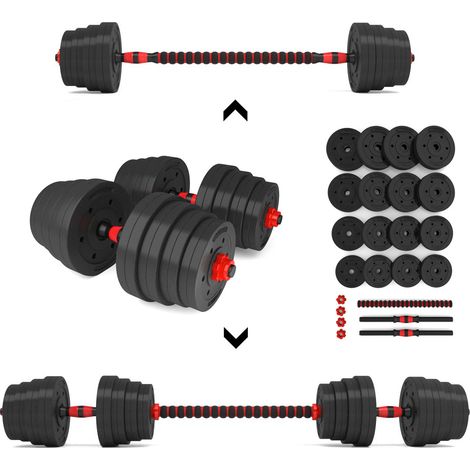 Juego de mancuernas y barra ajustable de 30 kg