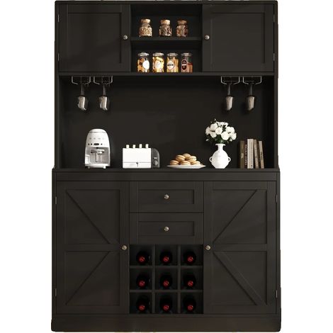 Meuble de cuisine, étagères réglables, porte-bouteilles, CQY-noir (1/2)