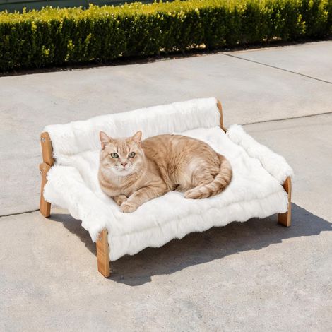 Coussin pour chien avec structure en bois et housse amovible weiß (1/5)