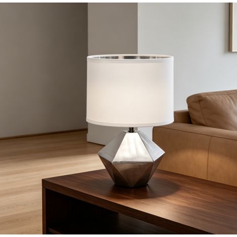 Lampe décorative base céramique géométrique argentée, douille E14, style minimaliste luxueux pour intérieur moderne (1/2)