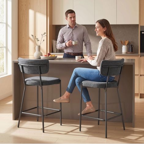MEUBLIV Lote de 2 taburetes de bar 49x53x93 cm gris – respaldo curvado, asiento acolchado (1/5)